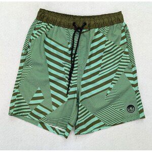 Neff Men's Swim Trunks Hot Tub Shorts Size M Green Print Unlined Drawstring